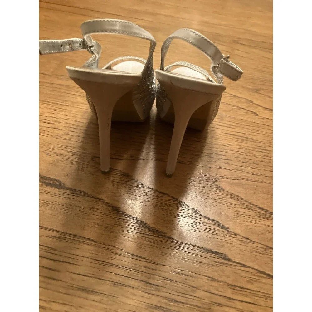 Candie's Silver Rhinestone Slingback Open Toe Buckle Ankle Strap Textile 9M